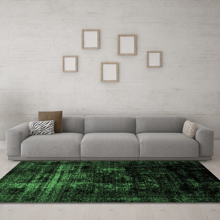Machine Washable Abstract Emerald Green Modern Area Rugs in a Living Room,, wshabs1982emgrn