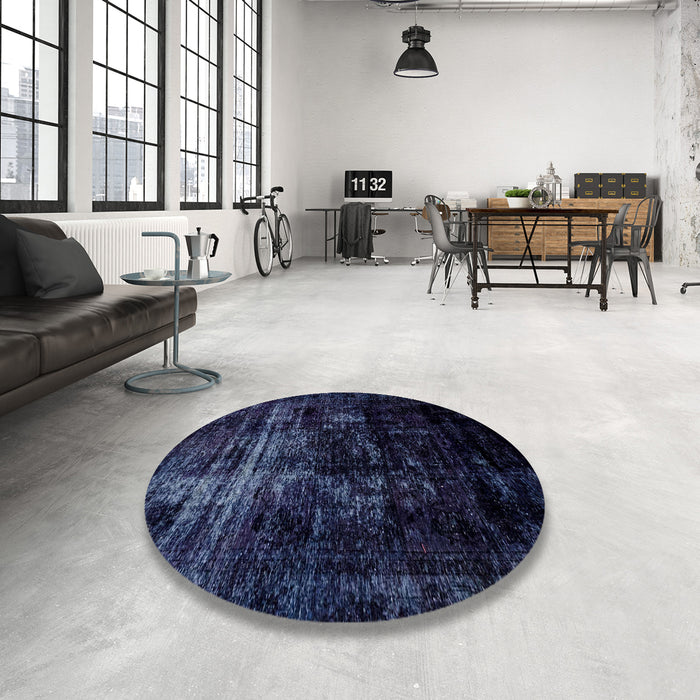 Round Machine Washable Abstract Night Blue Rug in a Office, wshabs1982
