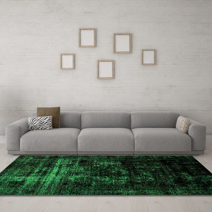 Machine Washable Abstract Green Modern Area Rugs in a Living Room,, wshabs1982grn