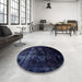 Round Abstract Blue Modern Rug in a Office, abs1982