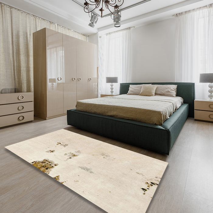 Abstract Wheat Beige Modern Rug in a Bedroom, abs1983