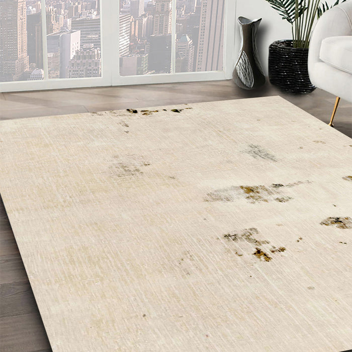 Abstract Wheat Beige Modern Rug in Family Room, abs1983