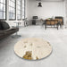 Round Machine Washable Abstract Wheat Beige Rug in a Office, wshabs1983