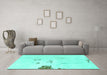 Machine Washable Abstract Turquoise Modern Area Rugs in a Living Room,, wshabs1983turq