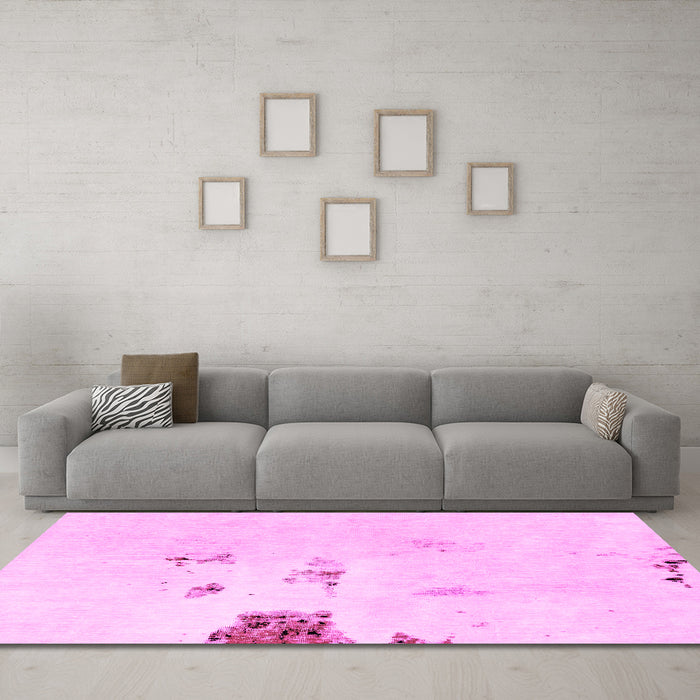 Machine Washable Abstract Pink Modern Rug in a Living Room, wshabs1983pnk
