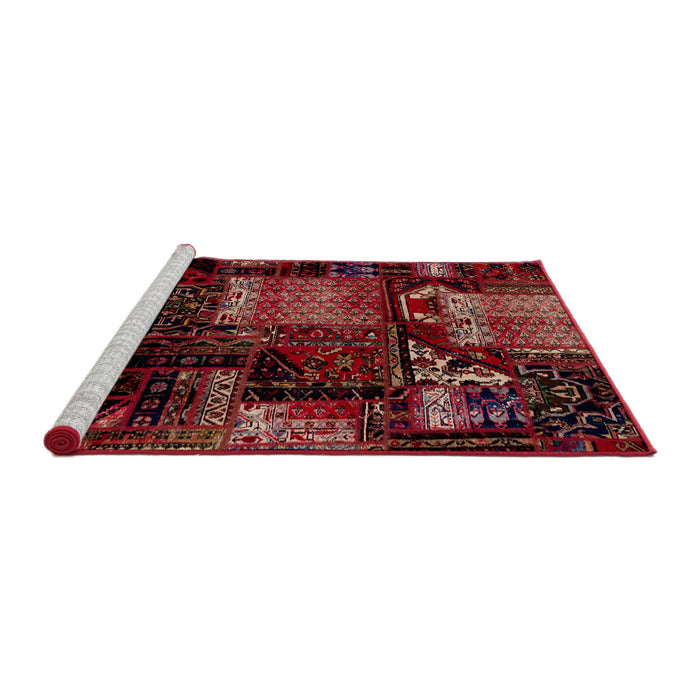 Sideview of Machine Washable Abstract Cranberry Red Rug, wshabs1984