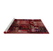 Sideview of Machine Washable Abstract Cranberry Red Rug, wshabs1984