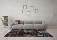 Machine Washable Patchwork Light Blue Transitional Rug, wshabs1984lblu