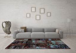 Machine Washable Patchwork Light Blue Transitional Rug in a Living Room, wshabs1984lblu