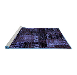 Sideview of Machine Washable Patchwork Blue Transitional Rug, wshabs1984blu