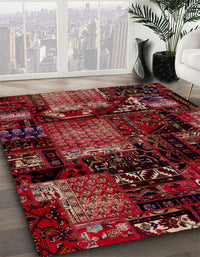 Abstract Cranberry Red Patchwork Rug, abs1984