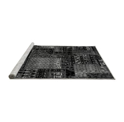Sideview of Machine Washable Patchwork Gray Transitional Rug, wshabs1984gry