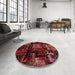 Round Abstract Cranberry Red Patchwork Rug in a Office, abs1984