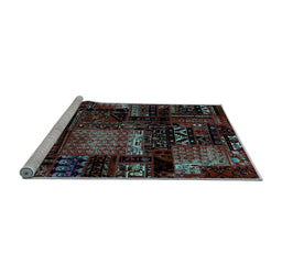 Sideview of Machine Washable Patchwork Light Blue Transitional Rug, wshabs1984lblu