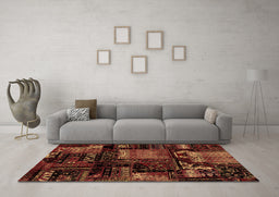 Machine Washable Patchwork Brown Transitional Rug in a Living Room,, wshabs1984brn