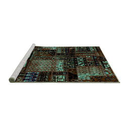 Sideview of Machine Washable Patchwork Turquoise Transitional Area Rugs, wshabs1984turq
