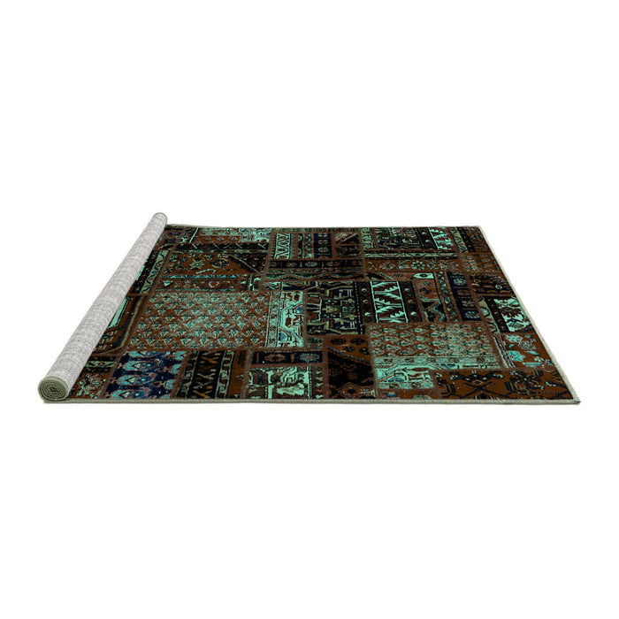 Sideview of Machine Washable Patchwork Turquoise Transitional Area Rugs, wshabs1984turq