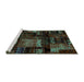 Sideview of Machine Washable Patchwork Turquoise Transitional Area Rugs, wshabs1984turq