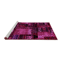 Sideview of Machine Washable Patchwork Pink Transitional Rug, wshabs1984pnk