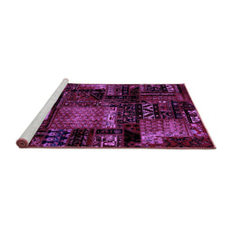 Sideview of Machine Washable Patchwork Purple Transitional Area Rugs, wshabs1984pur