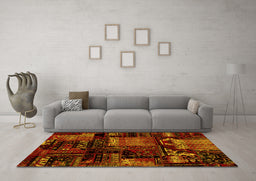 Machine Washable Patchwork Yellow Transitional Rug in a Living Room, wshabs1984yw