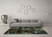 Machine Washable Patchwork Turquoise Transitional Area Rugs in a Living Room,, wshabs1984turq