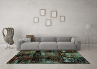 Machine Washable Patchwork Turquoise Transitional Rug, wshabs1984turq