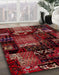 Abstract Cranberry Red Patchwork Rug in Family Room, abs1984