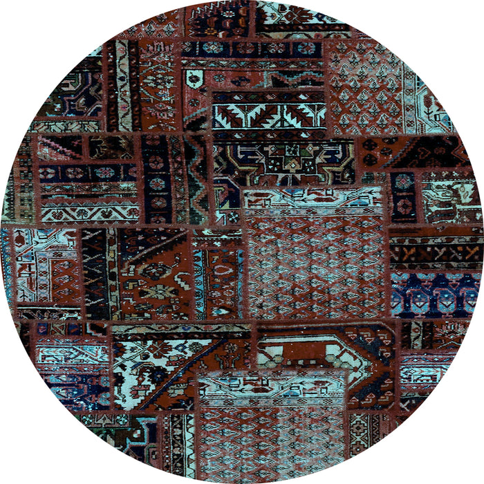 Round Machine Washable Patchwork Light Blue Transitional Rug, wshabs1984lblu