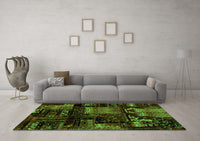 Machine Washable Patchwork Green Transitional Rug, wshabs1984grn