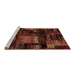 Sideview of Machine Washable Patchwork Brown Transitional Rug, wshabs1984brn