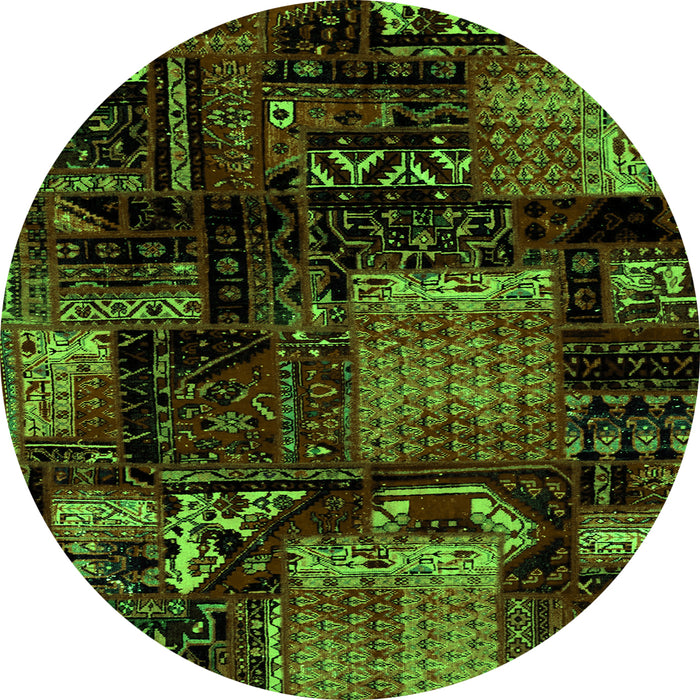 Round Machine Washable Patchwork Green Transitional Area Rugs, wshabs1984grn