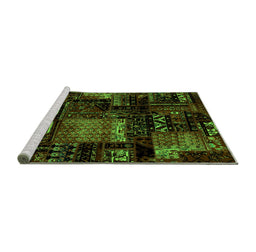 Sideview of Machine Washable Patchwork Green Transitional Area Rugs, wshabs1984grn