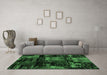 Machine Washable Patchwork Emerald Green Transitional Area Rugs in a Living Room,, wshabs1984emgrn