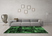 Machine Washable Patchwork Emerald Green Transitional Rug, wshabs1984emgrn