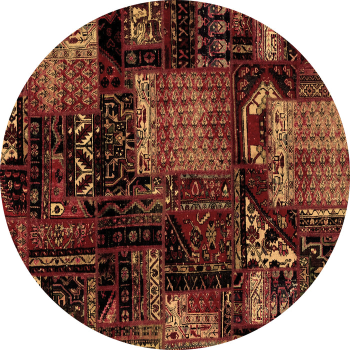 Round Machine Washable Patchwork Brown Transitional Rug, wshabs1984brn