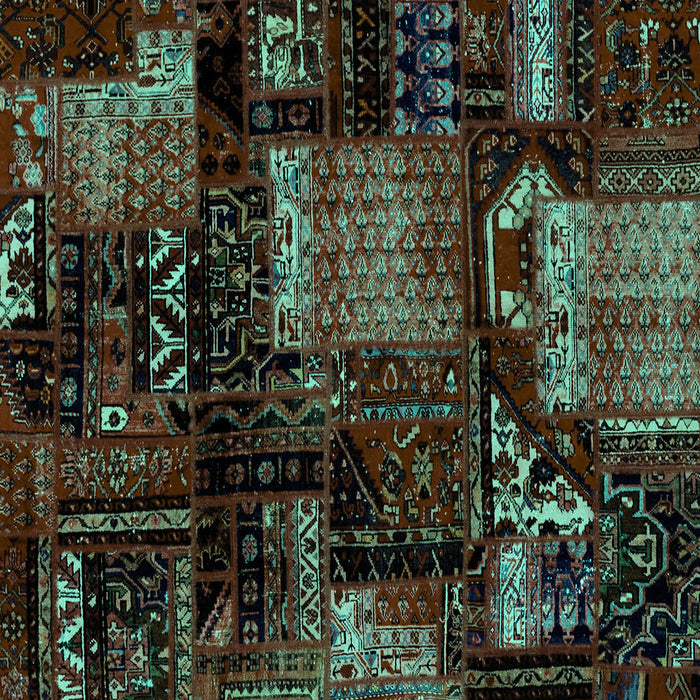 Square Patchwork Turquoise Transitional Rug, abs1984turq