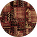 Round Patchwork Brown Transitional Rug, abs1984brn