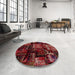 Round Machine Washable Abstract Cranberry Red Rug in a Office, wshabs1984