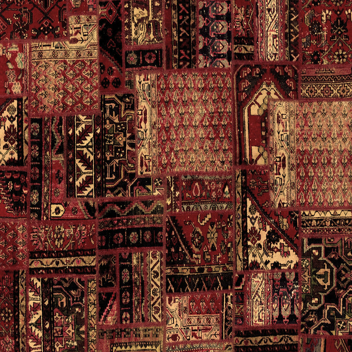 Square Machine Washable Patchwork Brown Transitional Rug, wshabs1984brn