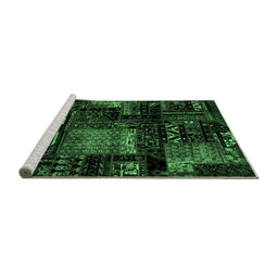 Sideview of Machine Washable Patchwork Emerald Green Transitional Area Rugs, wshabs1984emgrn