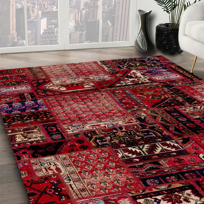 Machine Washable Abstract Cranberry Red Rug in a Family Room, wshabs1984
