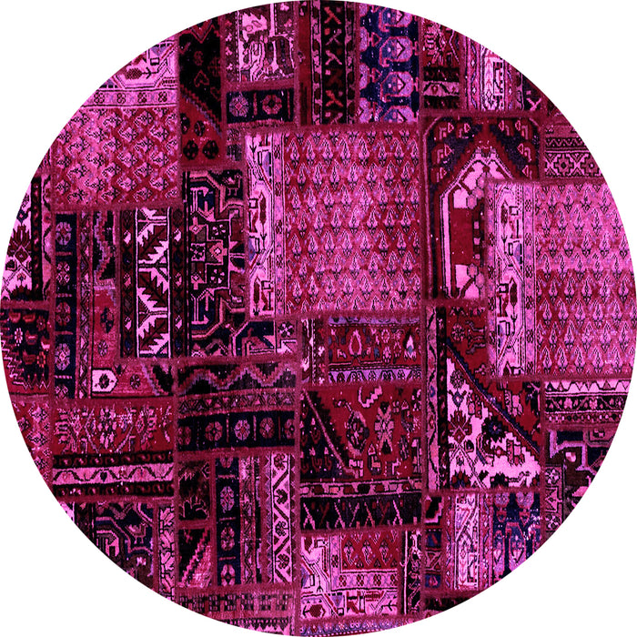 Round Machine Washable Patchwork Pink Transitional Rug, wshabs1984pnk