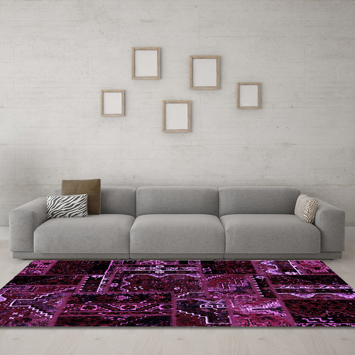 Machine Washable Patchwork Purple Transitional Area Rugs in a Living Room, wshabs1985pur