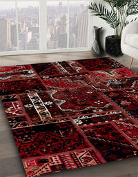 Abstract Chestnut Brown Patchwork Rug, abs1985