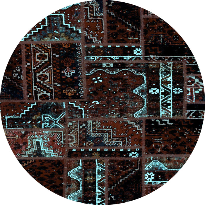 Round Machine Washable Patchwork Light Blue Transitional Rug, wshabs1985lblu