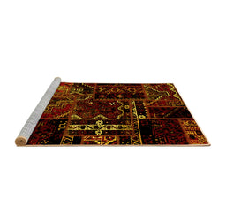 Sideview of Machine Washable Patchwork Yellow Transitional Rug, wshabs1985yw