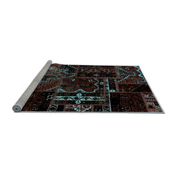 Sideview of Machine Washable Patchwork Light Blue Transitional Rug, wshabs1985lblu