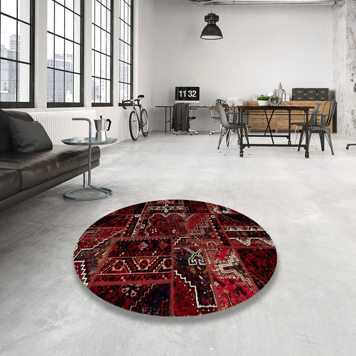 Round Abstract Chestnut Brown Patchwork Rug in a Office, abs1985
