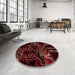 Round Abstract Chestnut Brown Patchwork Rug in a Office, abs1985